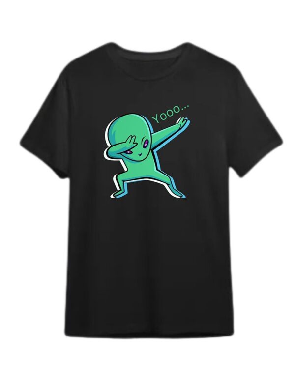 Green alien black kids t shirt